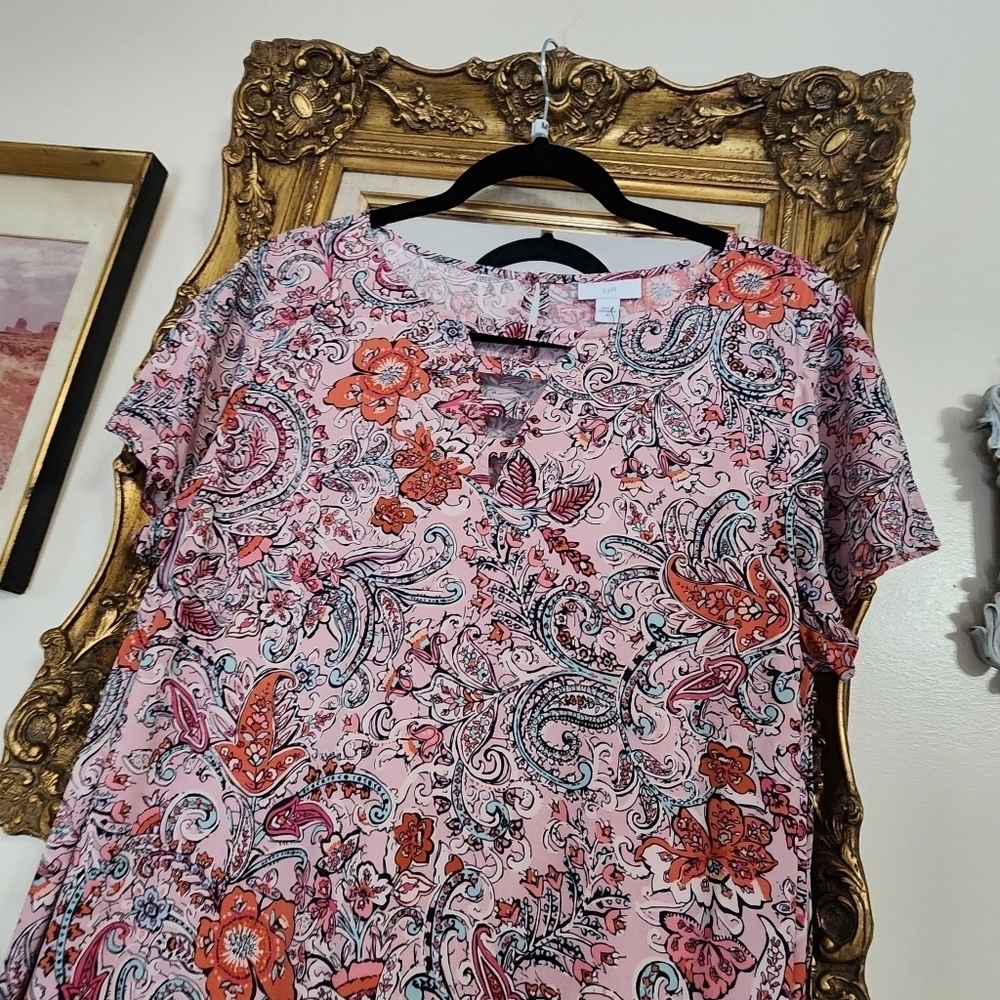 J Jill Boho Dress Full Length Maxi Short Sleeve Floral Rayon Paisley Size Med. - Picture 4 of 15